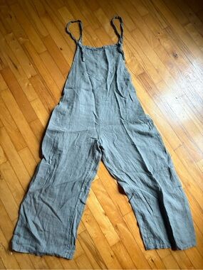 100% LINEN Wide-Leg Strappy Jumpsuit in Dusty Sage